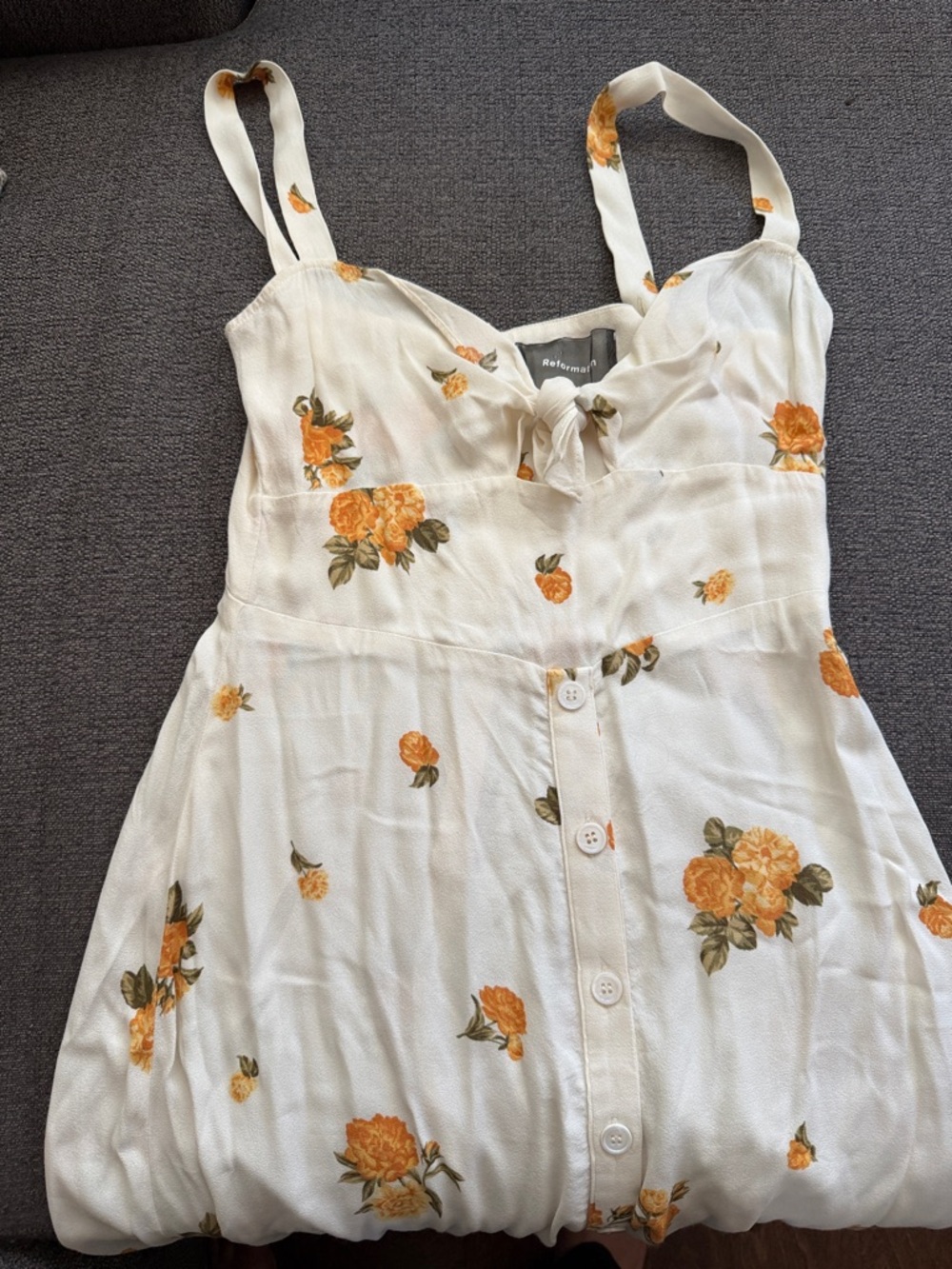 Reformation Frankfurt Cream Floral Tie-Front Midi Coquette Dress Sz S